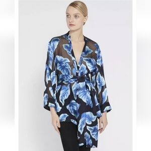 Alice + Olivia Rosario Tie Waist Blue Kimono Silk Blend Top Size Small